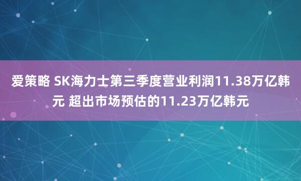爱策略 SK海力士第三季度营业利润11.38万亿韩元 超出市场预估的11.23万亿韩元