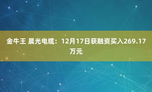 金牛王 晨光电缆：12月17日获融资买入269.17万元